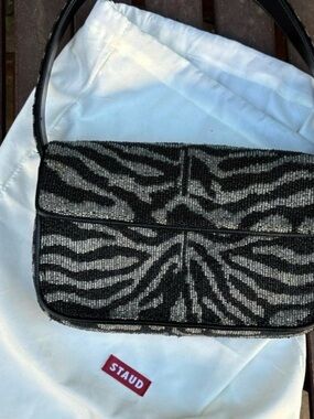 STAUD Black and Silver Beaded Zebra Tommy Shoulder Bag